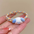 Three-color braided hair tie with a cute blue Cinnamoroll character charm - Woven White Long-eared Dog