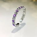 Adjustable silver evil eye ring with purple enamel and sparkling zircon accents - Silver-Purple