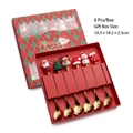 6-piece golden Christmas spoon set with cartoon charms in a festive red gift box - Gold 6PCS Spoons Set Red Box Style D
