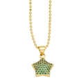 Elegante collana con ciondolo a stella placcata oro con cristalli verdi e catena a sfere - Verde