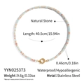 Detail view of colorful natural stone beaded necklace with stainless steel clasp size specs - Light Blue Mixed Stone Style (YYN025373)