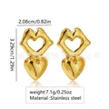 Gold plated stainless steel hollow lip and heart drop earrings for women beach style - Lips Heart Combo (FYD6197)