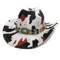 Cappello da cowboy western con stampa mucca e decorazione con perline turchesi - M (56-58cm) / Stampa Mucca Bianco