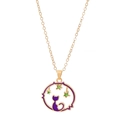 Gouden kattenketting met paarse emaille planeethanger en groene sterren sieradenset - Kat Ketting (X009) / KC Goud