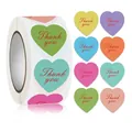 Roll of 2.5cm heart-shaped Thank You stickers in 8 vibrant candy colors for packaging - A-491 Colorful Heart Thank You