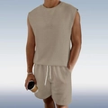 Ensemble kaki sans manches pour homme avec haut gaufré et short assorti en maille - M / Kaki