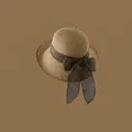 French style woven straw sun hat featuring a wide dark brown mesh bow on a coffee background - Adjustable / Khaki-Linen Big Bow