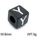 8mm black stainless steel cube bead with white letter Y for DIY jewelry making - Letter Y Black (KLJ1190-Z)