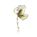 Vintage gold butterfly brooch with green translucent wings and crystal tassels - Green Pendant Butterfly