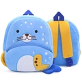 Blue seal cartoon plush kids backpack with adjustable straps and soft fluffy texture - Seal