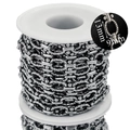 Silver stainless steel oval link chain with grid texture on a white plastic spool - Style 4-Grid Texture Oval Link (13x9mm)