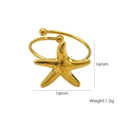 Detail view of gold starfish open ring with 16mm width and 1.3g lightweight design - Starfish