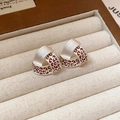 Silver triangle hoop earrings with brown leopard print pattern and striped texture detail - 21# Silver Triangle Enamel Stud Earrings