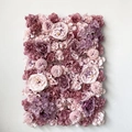 Pink and purple artificial flower wall panel featuring roses and hydrangeas for weddings - Candy Bean Paste