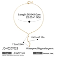Golden Y-shaped stainless steel necklace dimensions showing length and weight - Beaded Long Y-Chain (JDN0207023)
