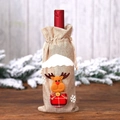 Detalle de la bolsa de yute para vino de Navidad con un reno y estampado de cuadros - Reno de arpillera blanca