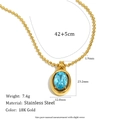 Collana in acciaio inossidabile oro 18K con ciondolo ovale blu e misure dettagliate - Collana a Catena Con Perline a Goccia in Zirconia Blu Specchio-Oro