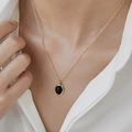 Vintage ketting met zwarte kattenoogsteen en 18K goud verguld titanium staal - Zwarte agaat