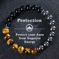 Triple layer tiger eye and obsidian bead bracelet for protection on black texture - Tiger Eye Obsidian Hematite Style (Protection-4)