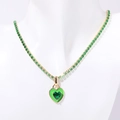 Tennis chain necklace with emerald green heart pendant and gold plated finish - Green