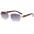Frameless sunglasses with purple gradient lenses and wood grain temples for luxury style - Gold Frame Grey Lens