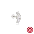 Close-up of S925 sterling silver labret stud showing the hallmark and cubic zirconia stones - Single Platinum #1 (Curved Zirconia)