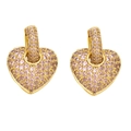 Eleganti orecchini a cuore dorati con pavé di zirconi rosa e un design a goccia semplice - Rosa