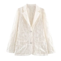 Witte kanten blazer voor dames, slanke pasvorm met gestructureerde stof en twee knopen - XS / Melkwit