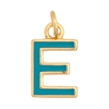 Letter E pendant with turquoise enamel and gold finish for personalized necklaces - Sky Blue - Letter E