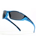 Y2K metallic blue sports sunglasses with futuristic cutout frames and grey lenses - Electroplated Blue
