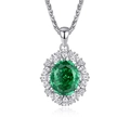 Collana in argento S925 con ciondolo di pietra verde ovale e zirconi bianchi luminosi - FDDZ-025 Verde Smeraldo Ovale