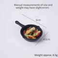 Miniature black frying pan model with realistic stir-fried octopus food charms - Beef Bone Pan - No Hook