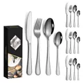 Detailed view of a 16-piece silver stainless steel cutlery set with mirror finish and box - 1010 Style (16Pcs Set/Mail Box) / Silver