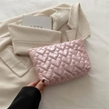 Pink heart quilted cosmetic pouch with a silky finish and secure metal zipper - Pink