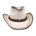 Western straw cowboy hat in cream and grey gradient with bull skull leather band - One Size / White Black (Small Bull Head)