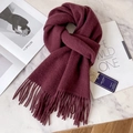 Classic deep red 100% pure wool scarf with fringe tassel detail and soft texture - Grape Purple