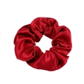 Vibrant red oversized silk satin scrunchie with a glossy finish and pleated texture - Red