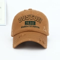 Casquette baseball vintage Boston 1630 broderie en coton délavé marron effet usé - Couleur caramel