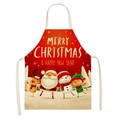 Linen Christmas apron with cartoon Santa, reindeer and snowman in red and beige colors - Gradient Red Cartoon Family (WQ01-23)
