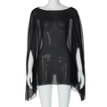 Detailopname van de zwarte transparante chiffon blouse met een losse textuur - S / Zwart