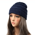 Classic dark blue knit beanie hat for women featuring a warm ribbed texture design - Navy Blue