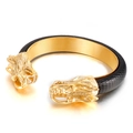 Men's dragon head bracelet in gold and black leather with embossed dragon scale texture - Style A Gold (KB117828-BD)