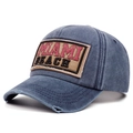 Casquette de baseball en coton bleu délavé vintage avec broderie Miami Beach et usure - Réglable / Bleu Lavé