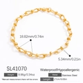 Pulsera de cadena de acero inoxidable dorado con eslabones en U, resistente al agua - Pulsera de Eslabones en U (SL41070) / Chapado en Oro de 18K / Dorado