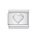 Polished silver stainless steel Italian charm bracelet link with embossed heart design - Silver Raised Heart-Y204
