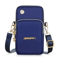 Vertical deep blue nylon mini crossbody phone bag with double zipper and golden logo - Blue