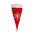 Christmas cutlery holder with snowflake embroidery and plush white trim in festive red - Snowflake Style