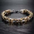 Men's two-tone silver and gold stainless steel emperor chain bracelet on dark wood surface - 8mm Wide Two-tone Metal / 65cm Necklace