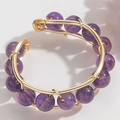Anello di perline placcato oro 14K fatto a mano con pietre di ametista viola - Ametista