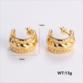 Golden chunky twisted hoop earrings in stainless steel, 18mm width with rope texture - High Shine Woven C-Hoops (AMLEH141)